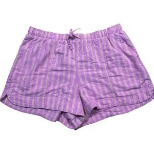 Universal Thread Shorts Women XL Pink White Striped Linen Blend Pull On Casual